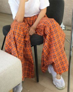 와이드 체크통바지