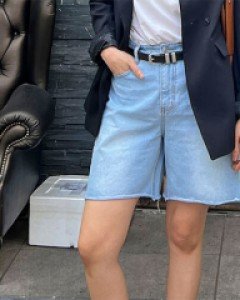 레트로빈티지감성 데님반바지 연청 여성청반바지 4부 데님쇼츠