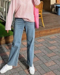 톤다운 그런지블루 하이웨이스트 스트레이트 와이드핏 여성 일자 청바지