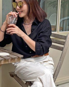 여자 린넨 셔츠 나그랑 여성 여름 남방 긴팔 솔리드 루즈핏 국내제작