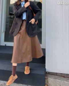 국내제작 A라인 가죽 미디 스커트 레더 롱치마