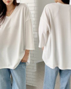 NO 브이넥루즈7부티셔츠(G458H411)