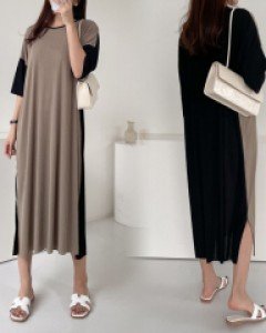 GL 배색주름옆트임원피스(L054H406)