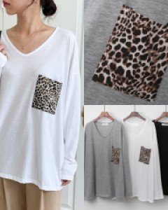 NO 호피포켓딥브이긴팔티(P813H402)