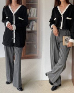 BS 캘리배색단추브이가디건(O678H403)