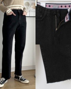 LO 블랙밴드컷일자팬츠719(Q050H310)