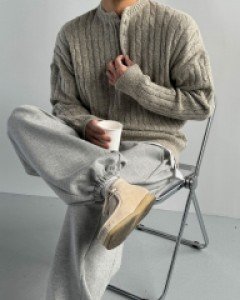 슬로우 버튼 헨리넥 케이블 니트 6color