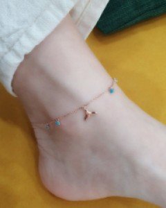 터키석 돌고래 꼬리 은 발찌 실버 925 핑크골드 12월 탄생석