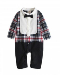 체크 신사 넥타이 아동 우주복 303055