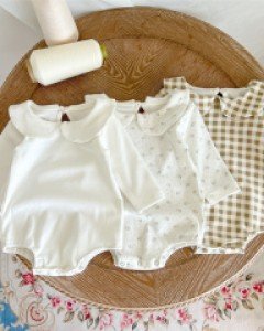 꽃무지체크둥근카라 긴팔아동바디슈트 204973