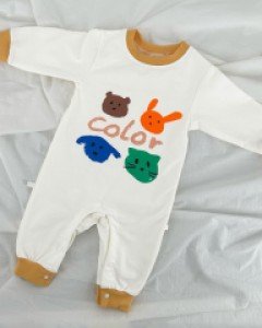 화이트 컬러 동물 페인팅 아동 우주복 205035