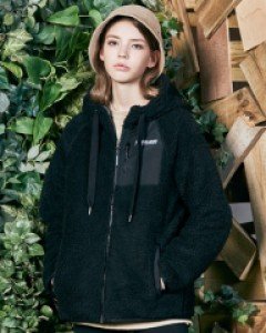 Boucle fleece hooded zip-up jacketblack(unisex)