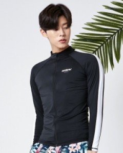 ★Rash guard★ AJ-MZ03 sleeve line zip-up black