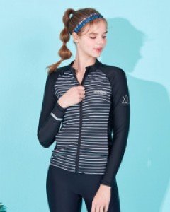 ★래쉬가드!★ 여자 color matching 집업 래쉬가드 스트라이프black