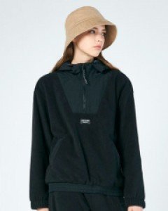 Fleece pullover hoodie black VER.2(unisex)