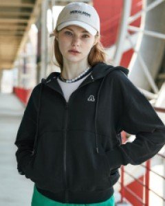 loose fit light A logo training hooded zip-up black