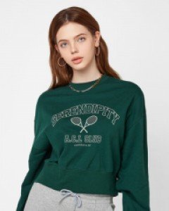 Tennis club front label crew neck fine green