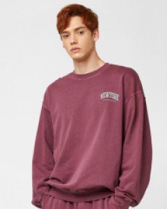 garment dyeing crew neck dark burgundy(unisex)