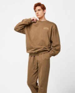 garment dyeing crew neck sweatpants set olive green(unisex)