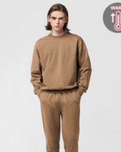 loose fit ACL embroidery crew neck sweatpants fluff set dark beige(unisex)