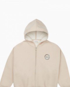 Standard fit knit hooded zip-up oatmeal