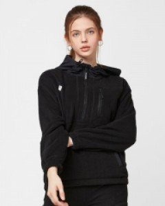 Standard fit fleece anorak jacket black(unisex)