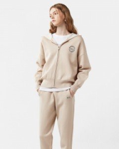 knit hooded zip-up training pants set oatmeal