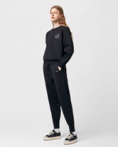 Knit crew neck training pants set black