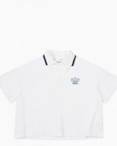 Open collar polo T-shirt white