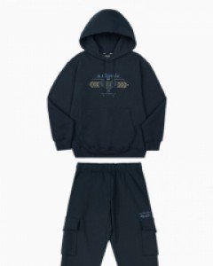 untact tennis club embroidery loose fit hoodie - jogger pants set dark navy(unisex)