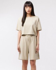 Plain crop 1/2 wide bermuda pants set sand