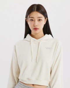Velour semi crop hoodie WOMEN ivory