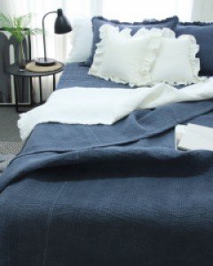 보보 피그먼트 워싱 홑이불 베딩세트 SS/Qsize_네이비