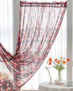 엘리아나 플라워 항균발수 쉬폰 가리개커튼_다크네이비