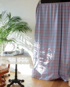 빈티지체크 린넨코튼 가리개커튼_블루