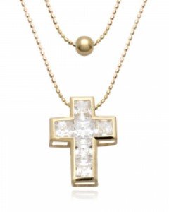 14k 투 라인 스퀘어 로얄큐빅크로스 볼터치 드라마 목걸이 N07-18