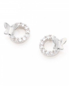 실버 써클 버터플라이 침형 귀걸이 E01-1046