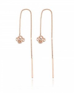 14K 롱 박스체인 코랄로즈 귀걸이 E24-25