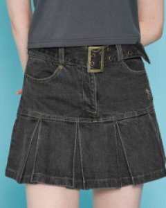 [NF] DENIM PLEATS BELT SKIRT (BLK)_F21QC023