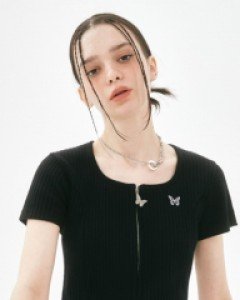 [NF] BELLEZA SQUAR NECK ZIP-UP (BLACK)_F22QB427