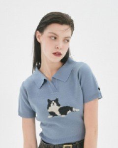 [NF] CAT SOFT COLLAR KNIT TEE (BLUE)_F22QB417
