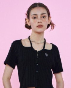[NF] TWIDDLE HALTER CROP CARDIGAN (BLACK)_F23QB228