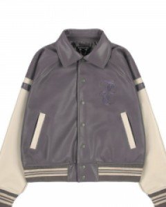 [NF] MALLOW VARSITY LEATHER JACKET (GRAY)_F23ZA939