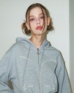 [NF] WHIZZ PATCH CROP HOOD ZIP UP (LIGHT MELANGE)_F23ZA946