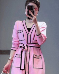 넘버파이브 럭셔리 핑크 롱 가디건 자켓