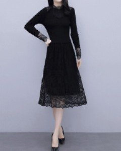 세잔 니트탑 레이스 플레어 니트 원피스