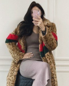 이탈리안 호피 오버핏 밍크 롱 코트