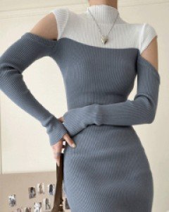 패트릭 트임소매 골지 니트 원피스