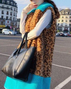 나탈리 비비드 호피 밍크퍼 롱 조끼