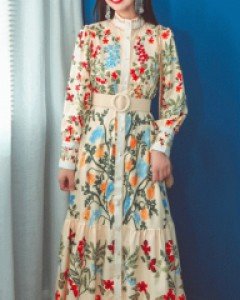 벨트포함 - 미켈란 보헤미안 플라워 벨트 롱원피스